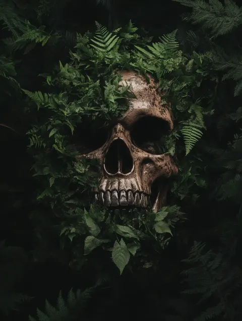Hyper-Realistic Skull in Greenery