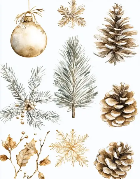 Beige and Gold Winter Cliparts
