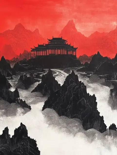 Chinese Palace Landscape Illustration