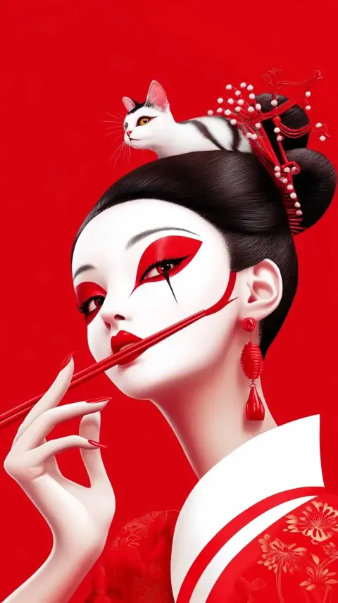 Beijing Opera Cat Illustration