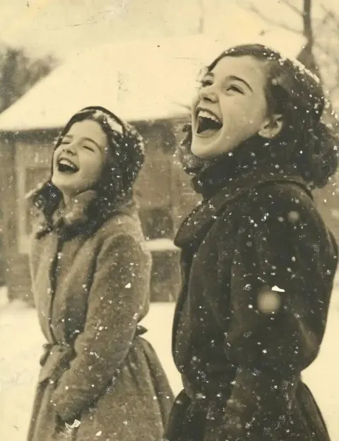 Vintage Christmas Portrait Snowfall