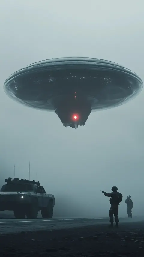 Translucent UFOs Over Town