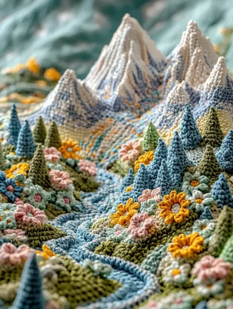 Crochet Landscape with Mountains
