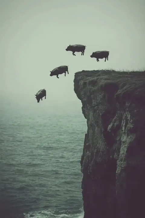 Eerie Swine Cliff Dive
