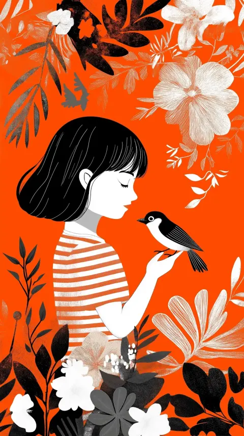 Striped Girl with Bird