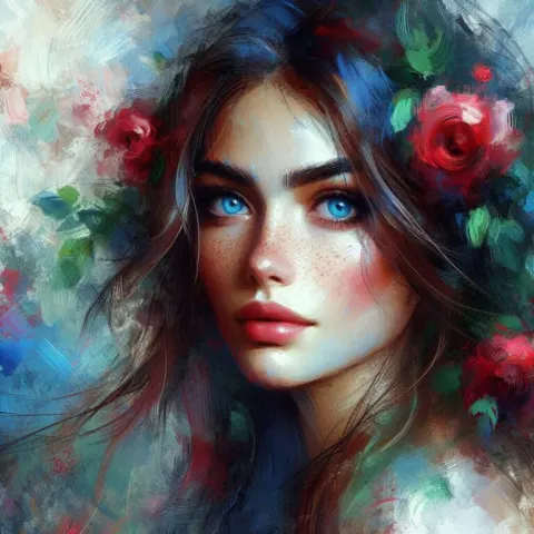 Blue-Eyed Woman Impressionistic Digital Portrait