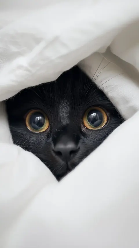 Curious Cat Under Covers
