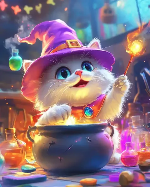 Cartoon Cat with Cauldron