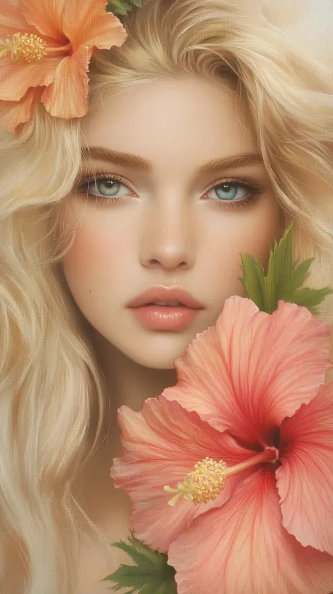 Hyper-Realistic Blonde with Hibiscus