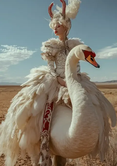 Swan Rider in Desert