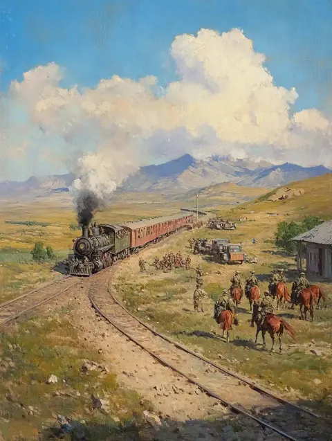 Kyrgyz Steppe Railway Scene