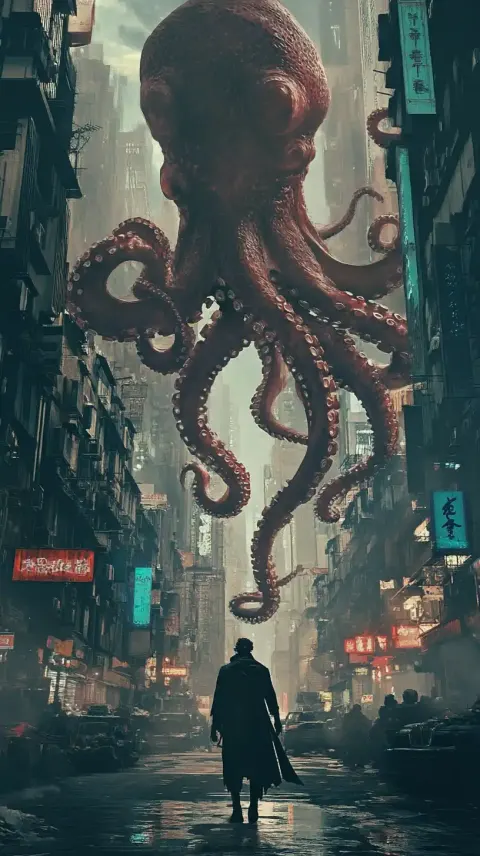 Octopus Over Cityscape Illustration
