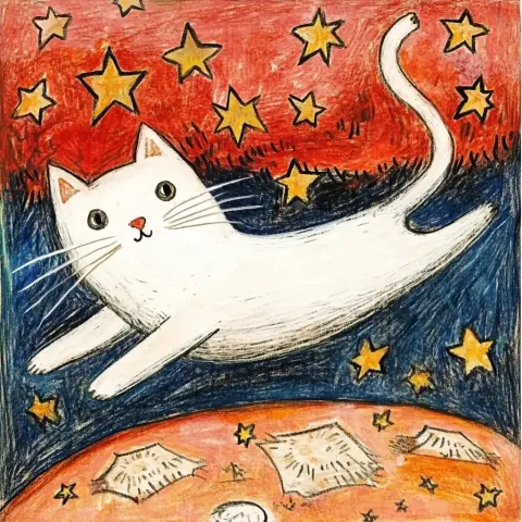 Cartoon Cat Among Stars