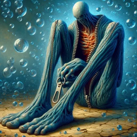 Surreal Zipperman Wrapped in Bony Claws