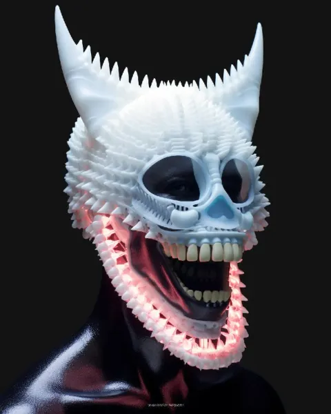 Black Alien in Glowing Ivory Fang Mask Futuristic