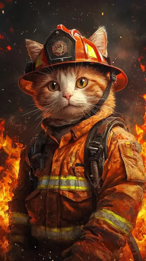 Cat Firefighter in Flames