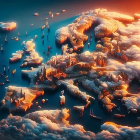 Surreal Isometric 3D Map of Europe With Fog of War