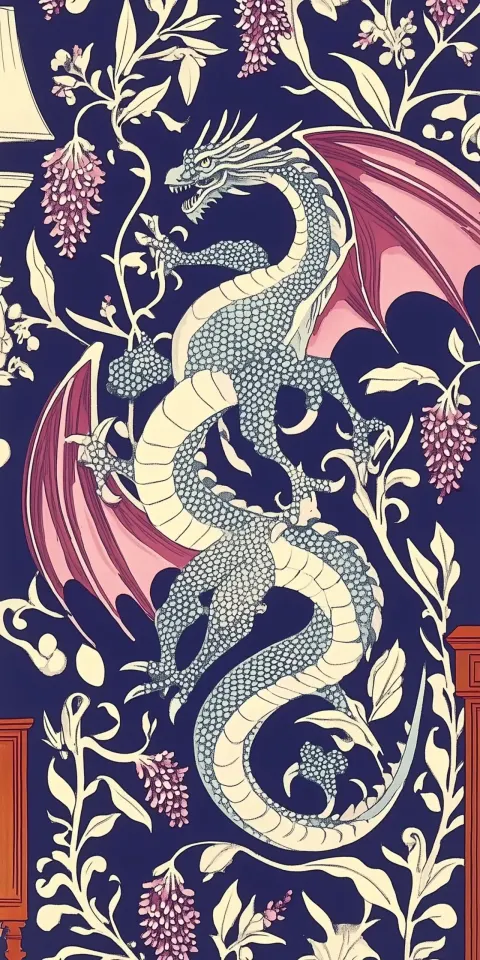 Intricate Woodblock Dragon Mural