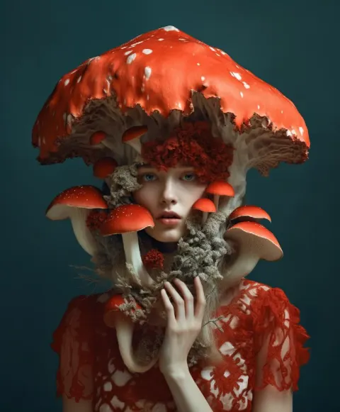 Creepy Fly Agaric Mushroom Head Woman Photo