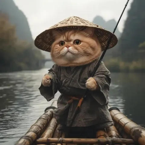Chubby Cat Fisherman Scene