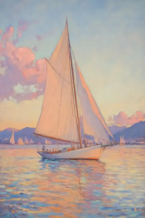 Pastel Sailboat at Sunset