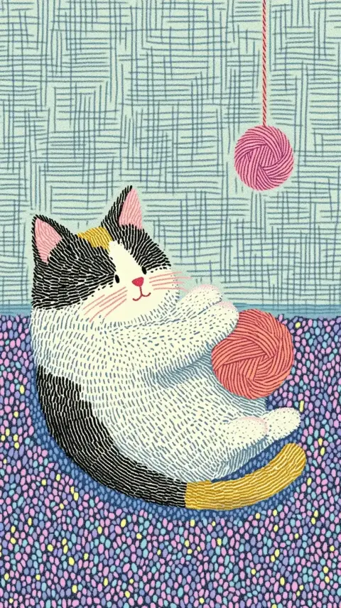 Calico Cat with Yarn