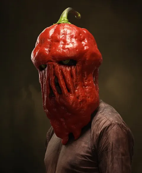 Creepy Bell Pepper Head Man Realistic Portrait