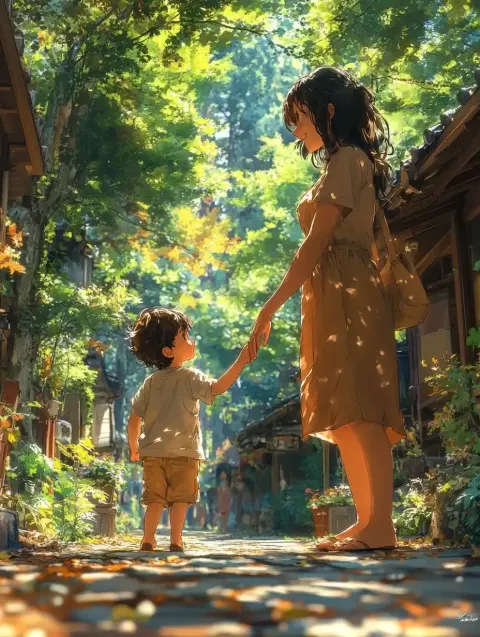 Anime Mother and Son Portrait
