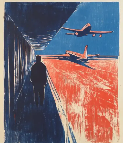 Woodcut Airport in Color