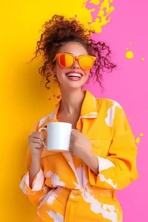 Vibrant Woman with Mug