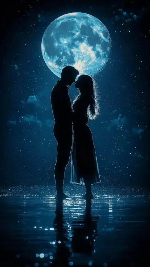 Silhouette Couple Dancing Moonlight