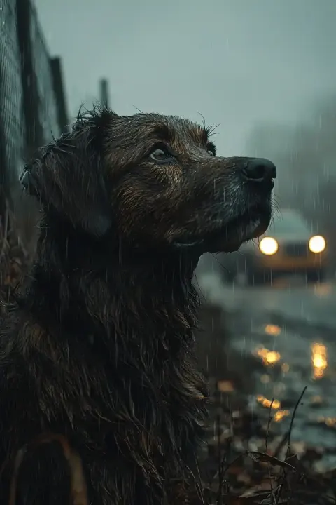Lonely Dog by Roadside