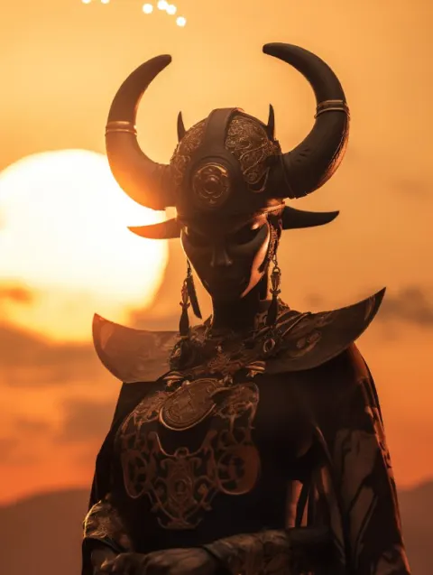 Royal Warrior Silhouette Against the Harvest Moon