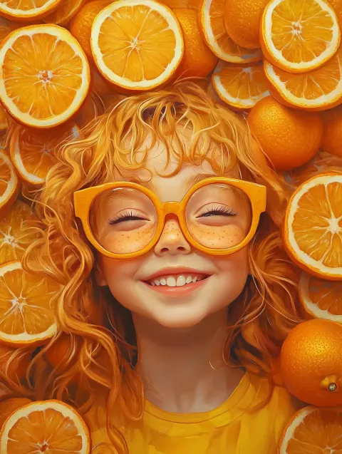 Photorealistic Girl with Oranges