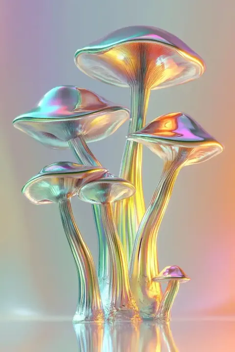 3D Glass Mushrooms Rendering