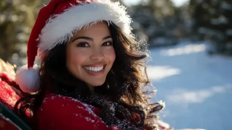 Hispanic Woman in Santa Sleigh