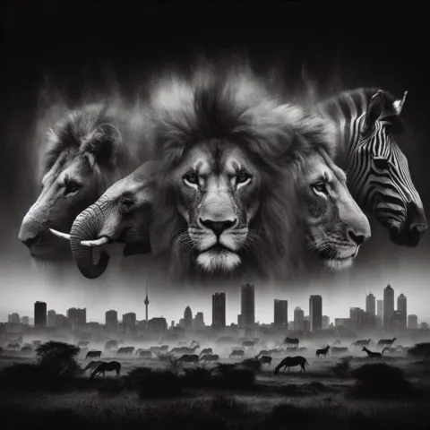 Multiple Exposure of Wild Animal Heads