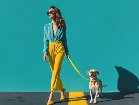 Teal Background Fashion Walk