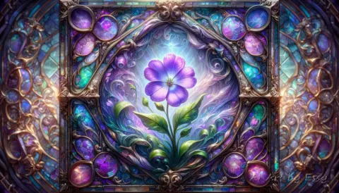 Purple Aubrieta Flower Stained Glass Square