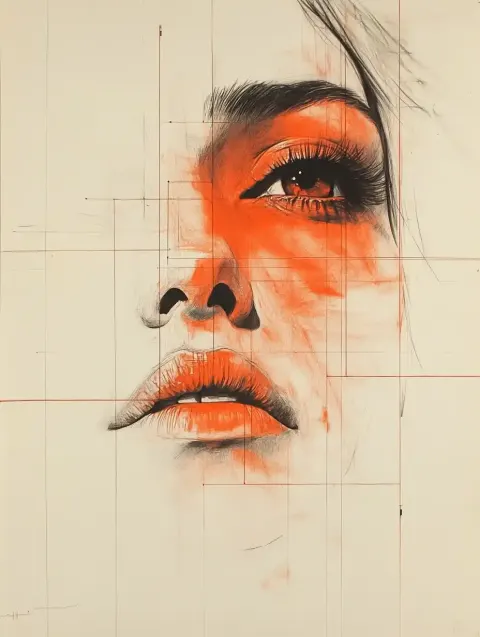 Red Ink Portrait Drawing