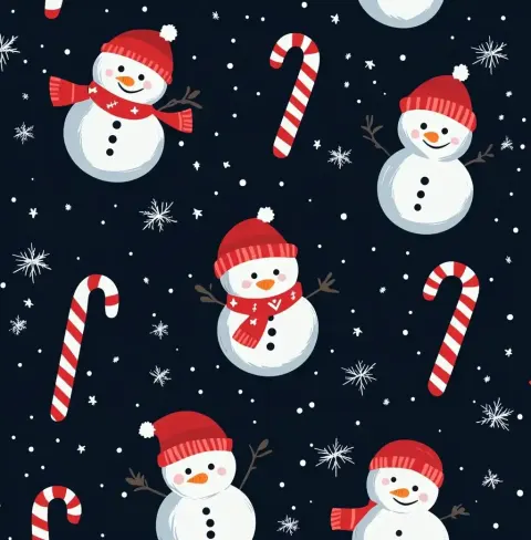 Cartoon Snowmen and Candy Canes