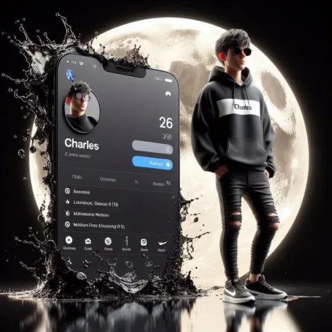 Charles Teen Character Beside Social Media Profile 3D