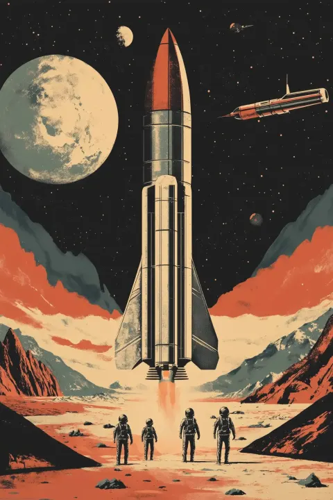 Retro Futurist Rocket Illustration