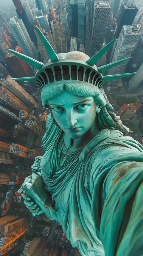 Aerial Selfie of Liberty