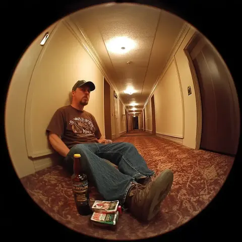 Fisheye Steve Austin Outside Hotel
