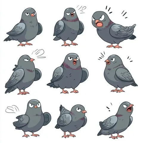 Pigeon Expressions in Comic Style