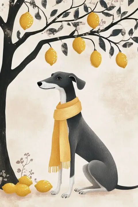 Whimsical Greyhound Under Lemons