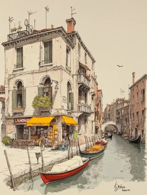 Venetian Canals Sketch Scene