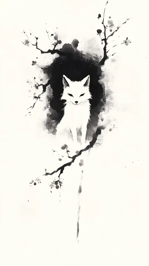 Ink Wash Fox Blossoms