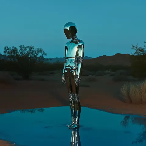 Chrome Robot in Desert
